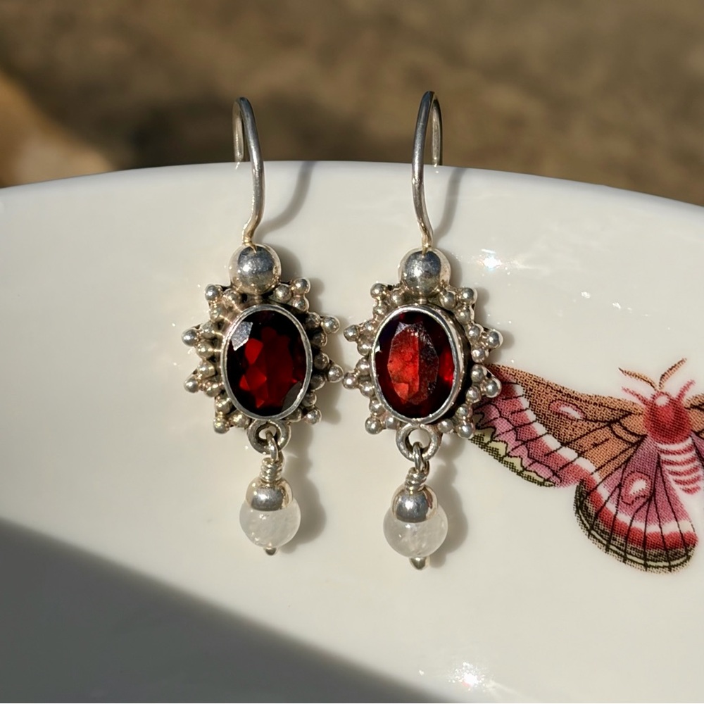 Garnet and 925 Sterling Silver Earrings | Artisan India | January Birthstone